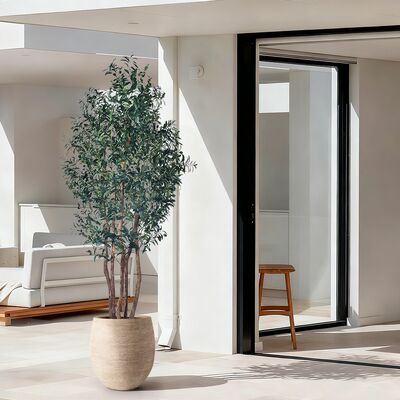 High-End 6FT Faux Olive Tree Indoor Multi Trunk Black Artificial Tree Olive With Natural Wood Trunk For Home Office Mall Decor