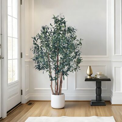 Realistic Artificial Olive Tree with Natural Trunk - 5FT 6FT 7FT, UV Resistant for Luxury Home & Hotel Lobby Decor